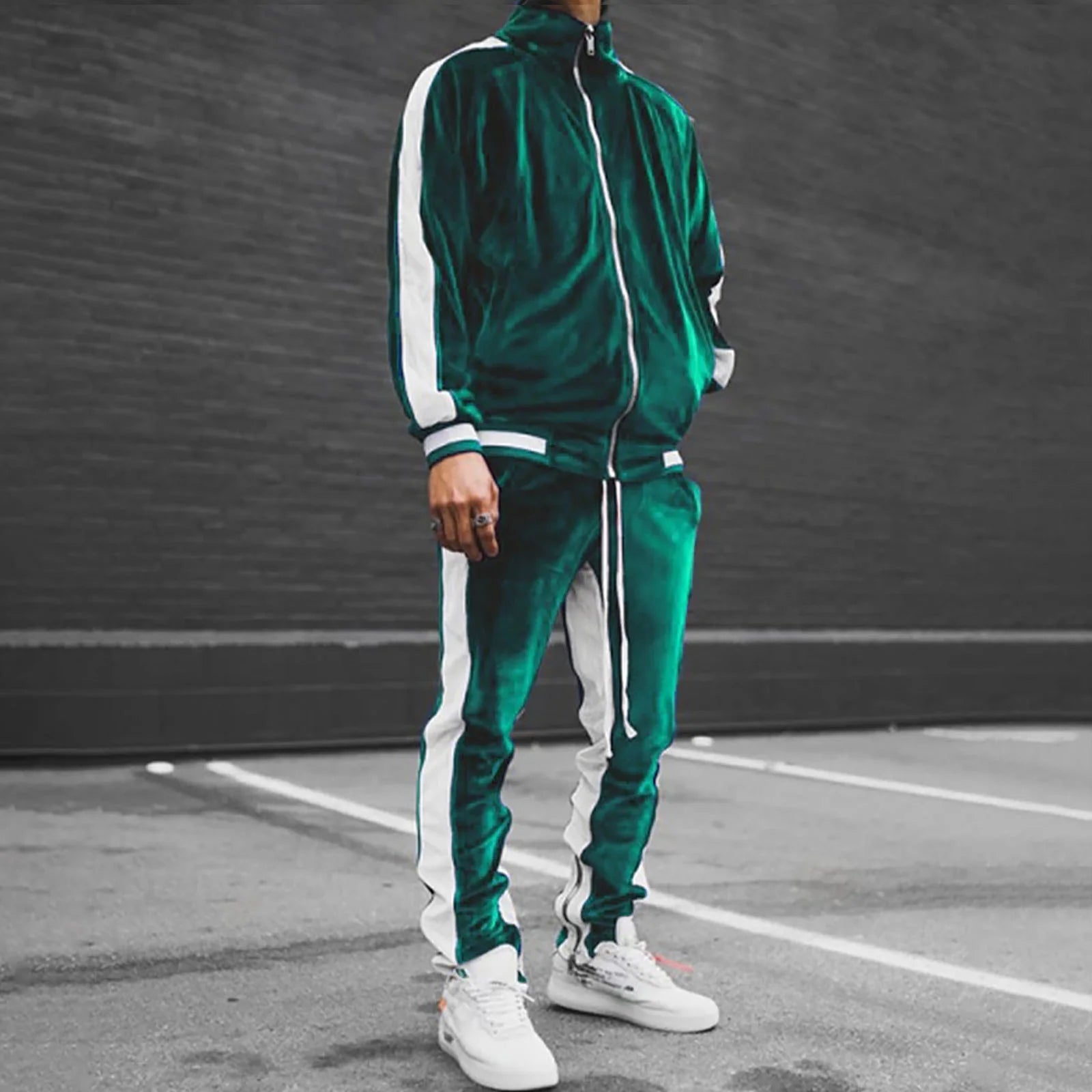 Men'S 2 Pieces Velour Tracksuits Full Zip Velvet Sweatsuit Sport Suits Casual Outfits Jacket Pants Fitness Tracksuit Set