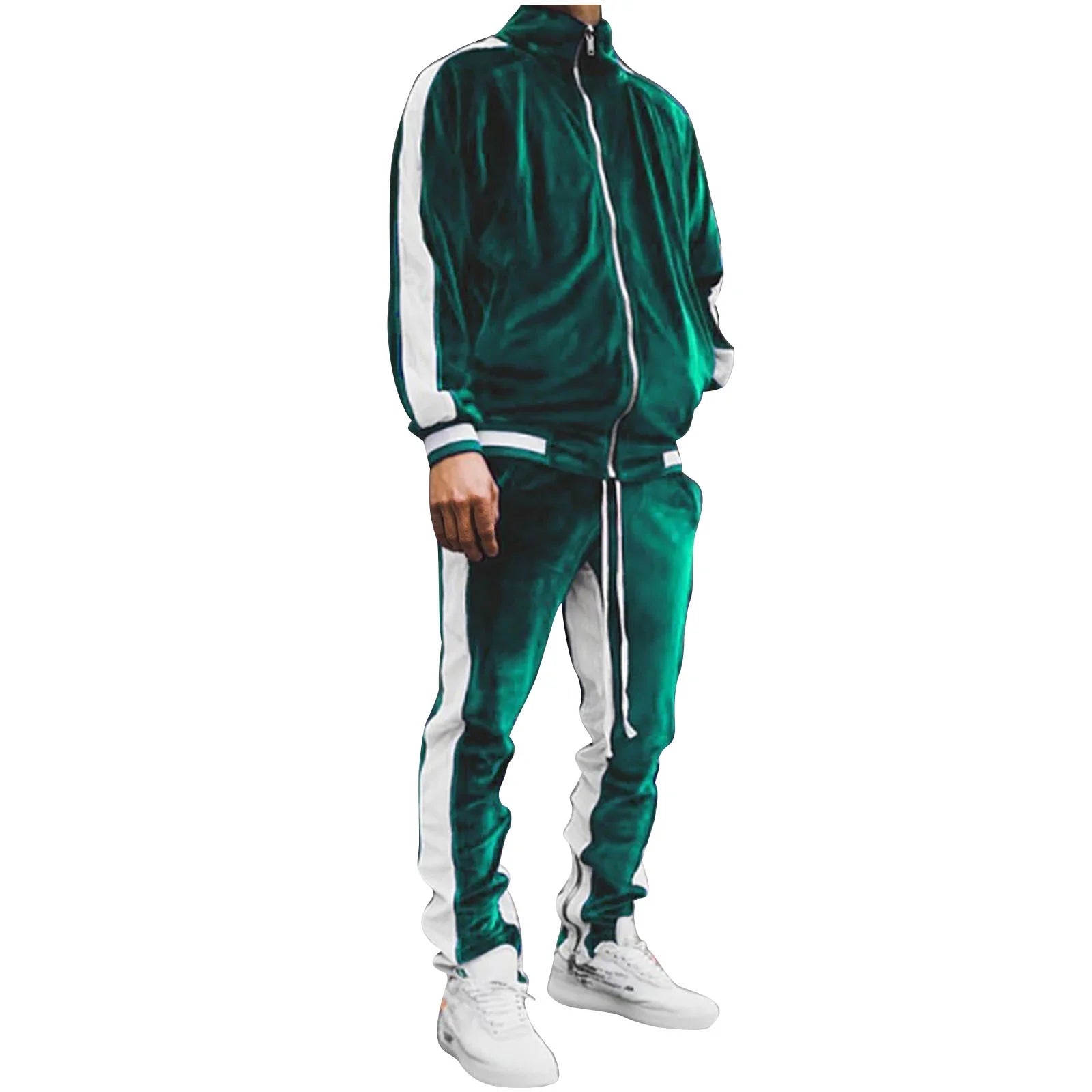 Men'S 2 Pieces Velour Tracksuits Full Zip Velvet Sweatsuit Sport Suits Casual Outfits Jacket Pants Fitness Tracksuit Set