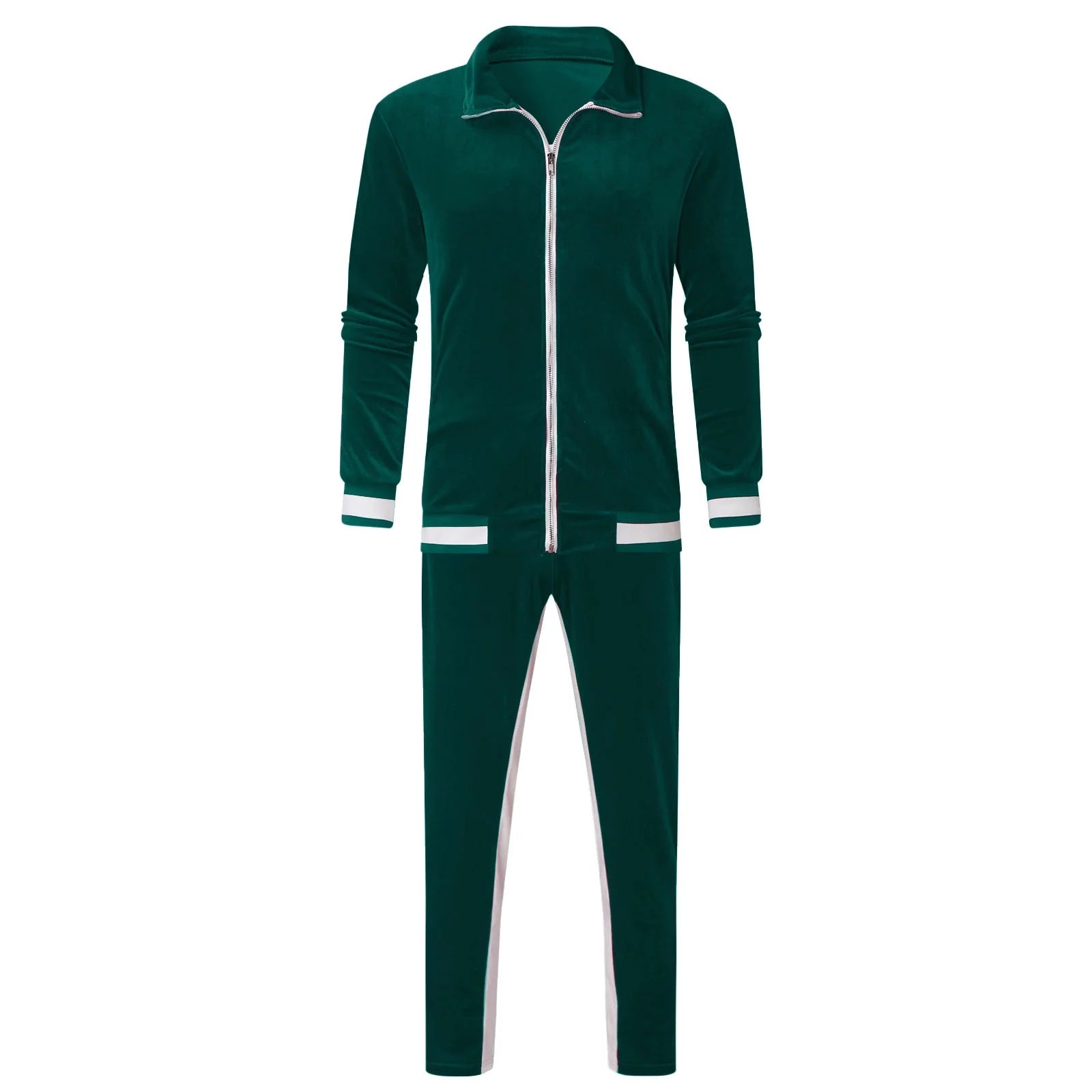 Men'S 2 Pieces Velour Tracksuits Full Zip Velvet Sweatsuit Sport Suits Casual Outfits Jacket Pants Fitness Tracksuit Set
